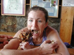 Saucy Dog Eating Baked Goods at Mitzpah Hut